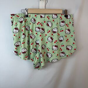 Hello Kitty Sanrio Cherry Print Sleep Shorts Pajama Bottoms L 12-14 Green NWOT